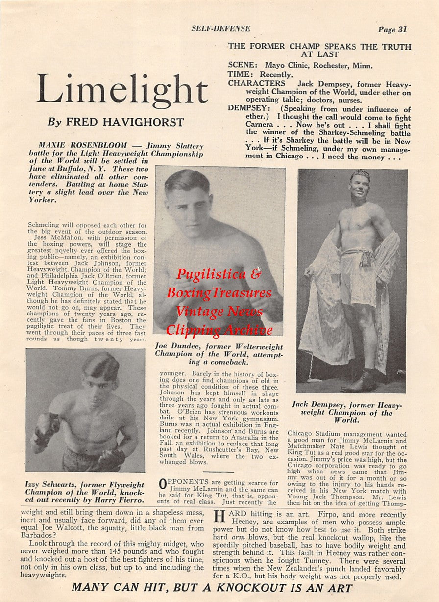 Boxing News Clipping #1995 - Joe Dundee, Izzy Schwartz, Jack Dempsey, Johnny Vestri