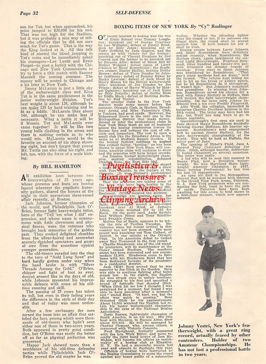 Boxing News Clipping #1995 - Joe Dundee, Izzy Schwartz, Jack Dempsey, Johnny Vestri