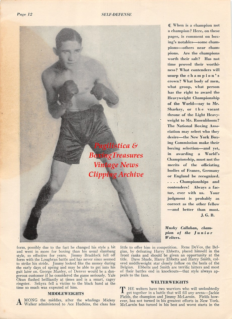 Boxing News Clipping #2008 - Mushy Callahan, Mickey Walker