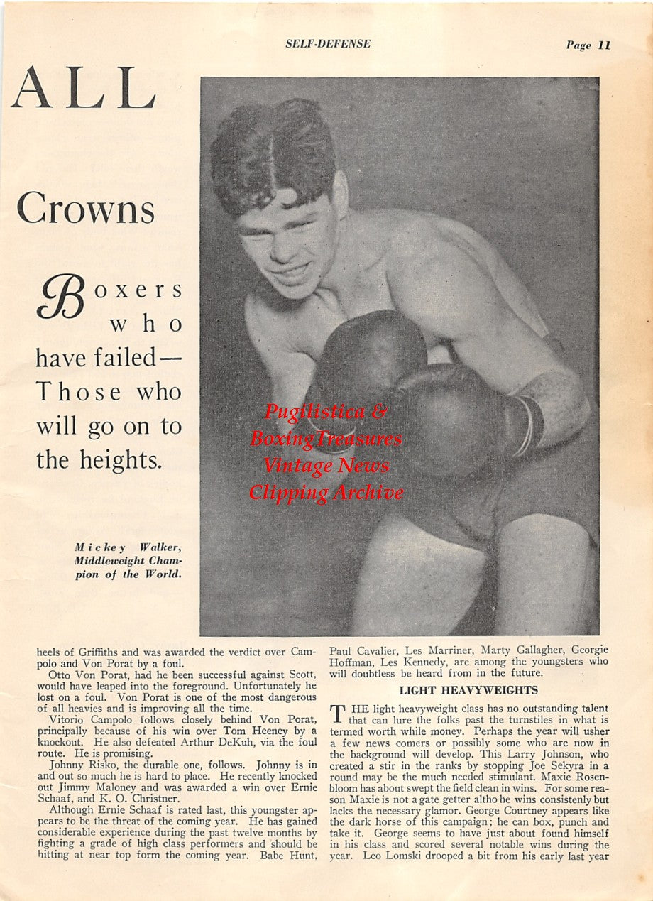 Boxing News Clipping #2008 - Mushy Callahan, Mickey Walker