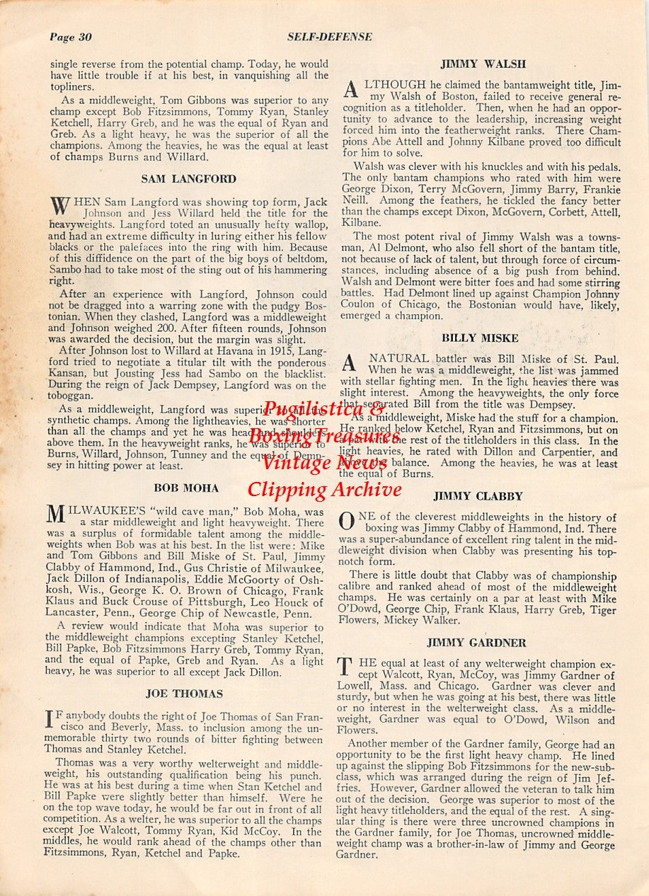 Boxing News Clipping #2015 - Baby Joe Gans, George Courtney, Tommy Grogan, Jack Kid Berg
