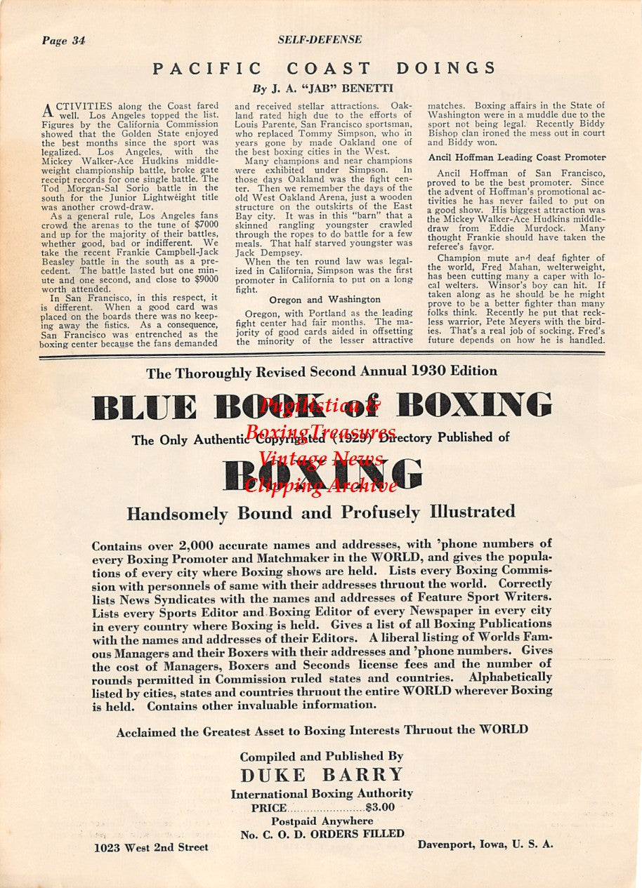 Boxing News Clipping #2017 - Jack Hood, Kid Francis, Michel Maurer, Hescedro Montello