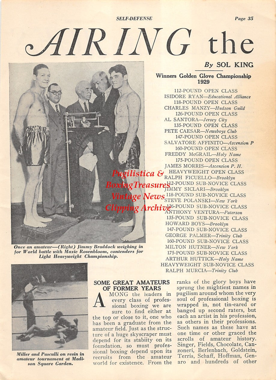 Boxing News Clipping #2018 - Jim Braddock vs. Maxie Rosenbloom, Jess McMahon, Tommy Burns