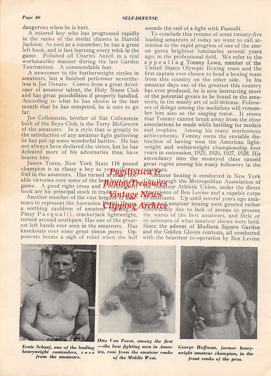 Boxing News Clipping #2020 - Ernie Schaaf, Otto Von Porat, George Hoffman, Jimmy McLarnin, Ruby Goldstein, Joe Comfort, Peter Hayes, Tommy Lown