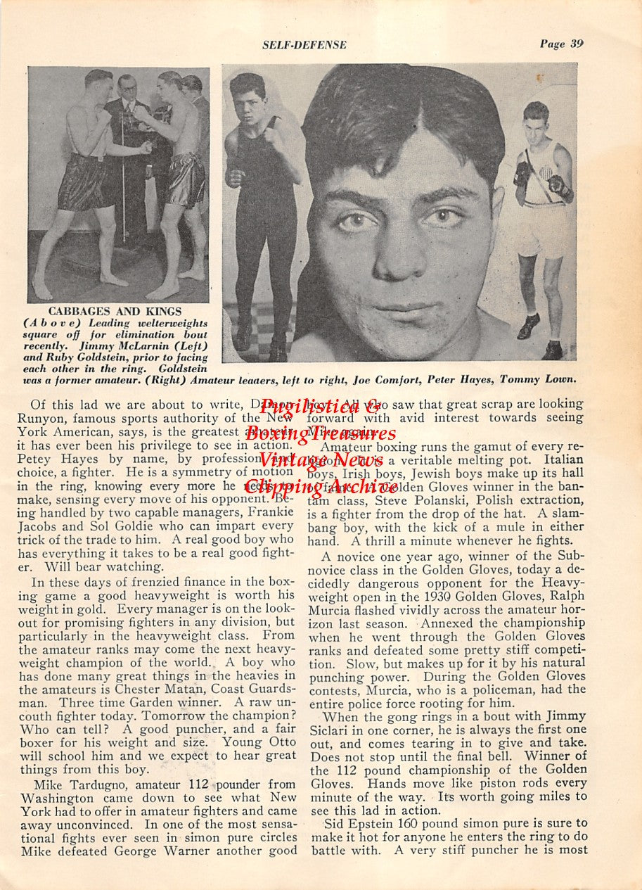 Boxing News Clipping #2020 - Ernie Schaaf, Otto Von Porat, George Hoffman, Jimmy McLarnin, Ruby Goldstein, Joe Comfort, Peter Hayes, Tommy Lown