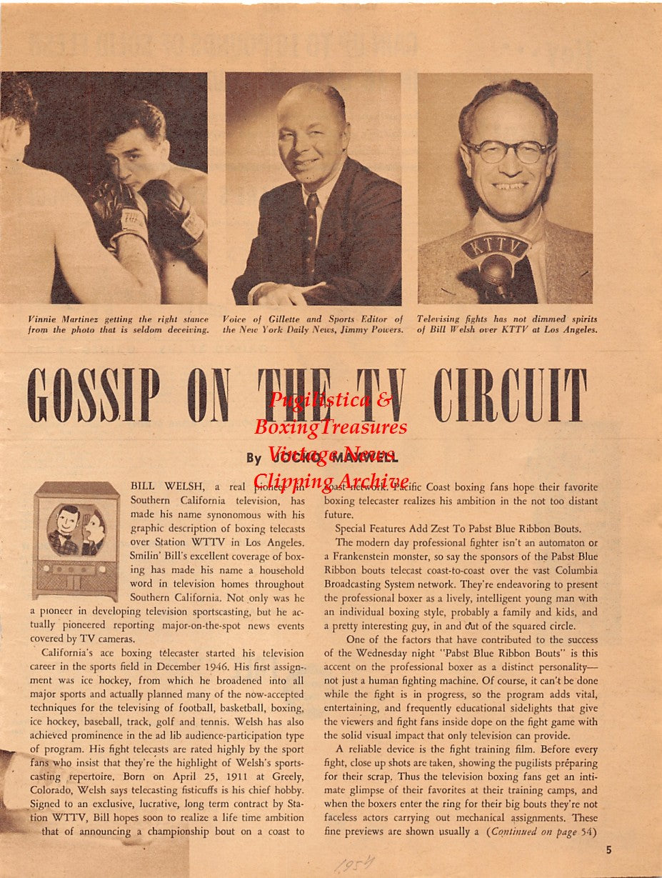 Boxing News Clipping #2023 - Vince Martinez, Jimmy Powers, Bill Welsh, Al Stephan, Grace Stephan