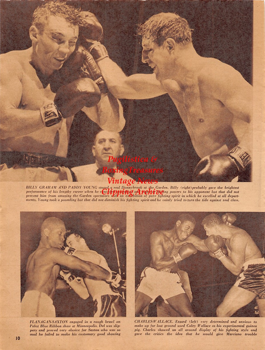 Boxing News Clipping #2025 - Billy Graham vs. Paddy Young, Del Flanagan vs. Jimmy Saxton, Ezzard Charles vs. Coley Wallace