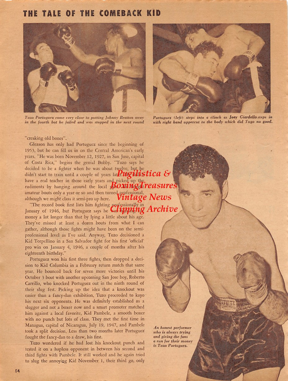 Boxing News Clipping #2027 - Tuzo Portuguez, Joey Giambra, Johnny Bratton, Joey Giardello