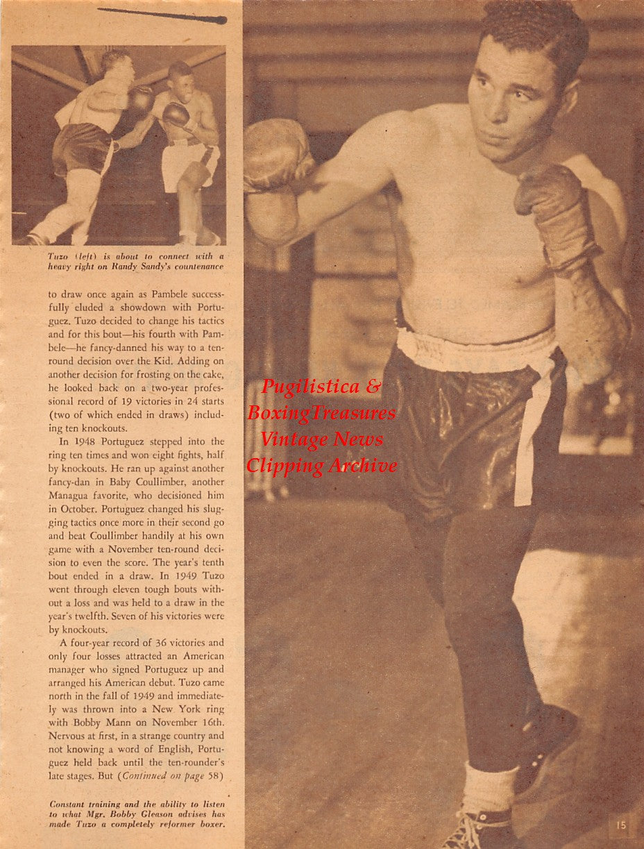 Boxing News Clipping #2028 - Tuzo Portuguez, Randy Sandy, Ray Arcel, Yoshio Shirai, Jimmy Carruthers, Sandy Saddler