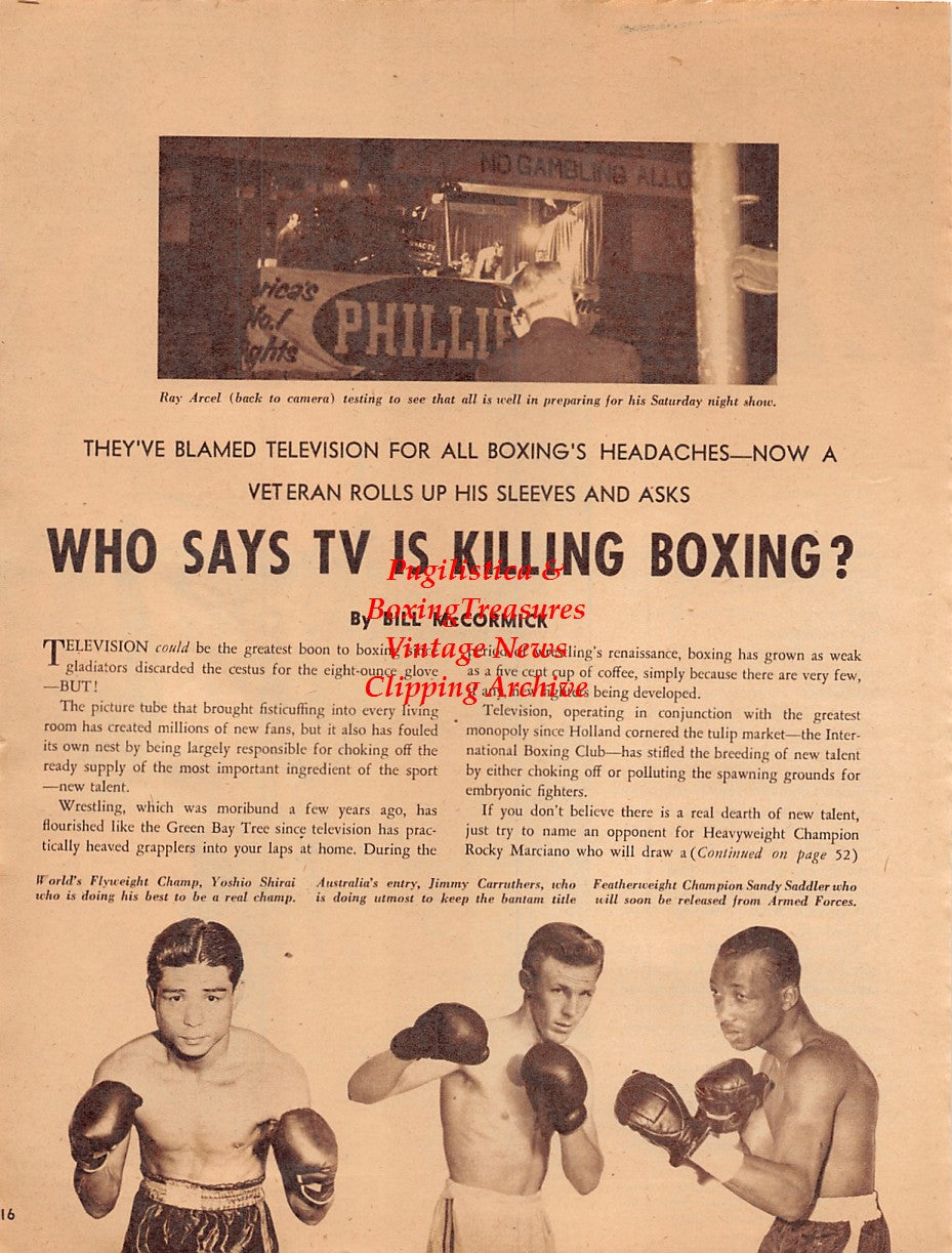 Boxing News Clipping #2028 - Tuzo Portuguez, Randy Sandy, Ray Arcel, Yoshio Shirai, Jimmy Carruthers, Sandy Saddler