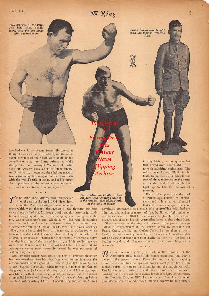 Boxing News Clipping #203 - Jack Munroe, Boer Rodel, Frank Slavin, Billy Soose, Dave Castilloux