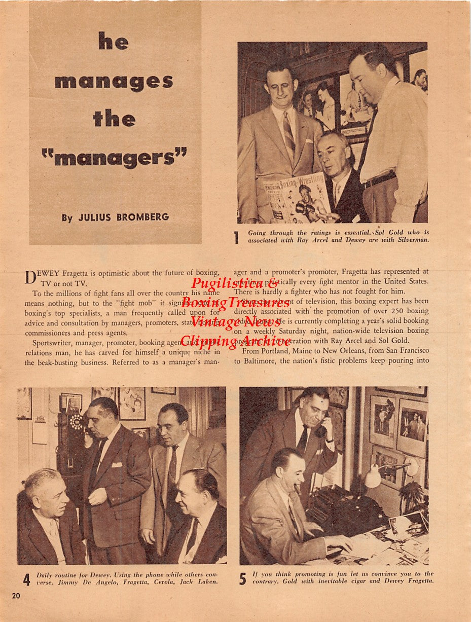 Boxing News Clipping #2030 - Vince Martinez, Sol Gold, Dewey Fragetta, Jimmy DeAngelo, Lack Laken, Ray Arcel