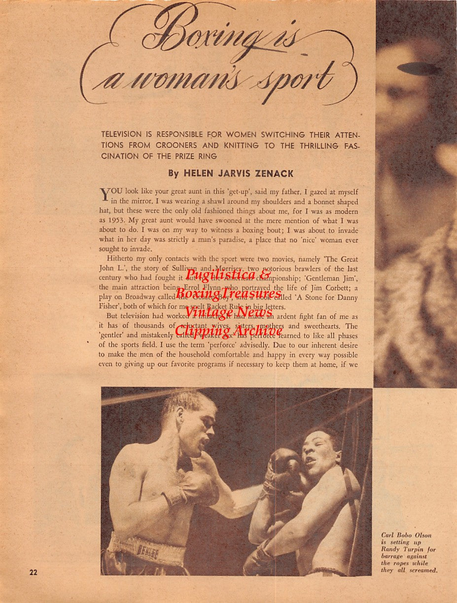 Boxing News Clipping #2031 - Dewey Fragetta, Mushky Salow, Jimmy DeAngelo, Vinnie Cerola, Sold Gold, Sid Flaherty, Ray Arcel, Bobo Olson vs. Randy Turpin