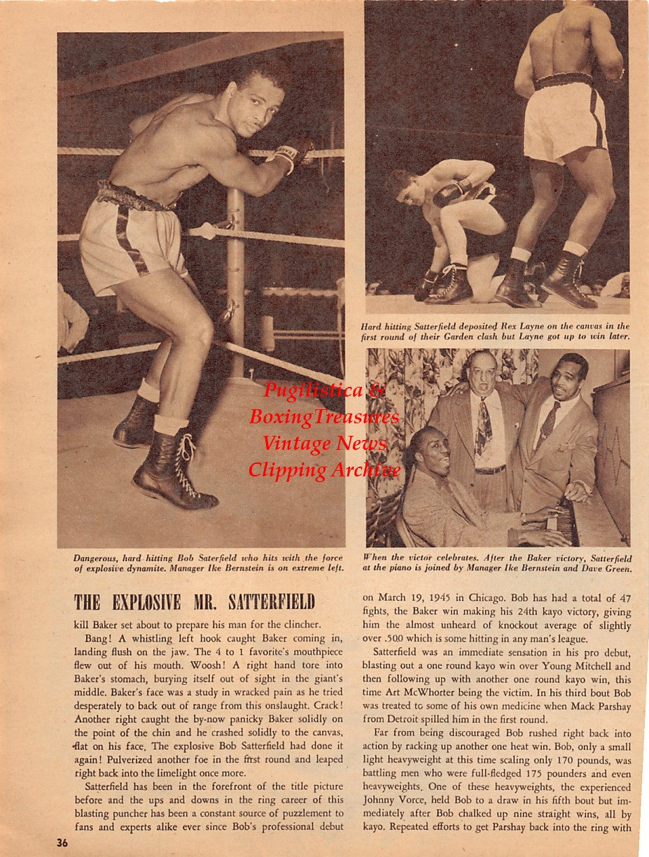 Boxing News Clipping #2038 - Bob Satterfield, Rex Layne, Ike Bernstein, Dave Green