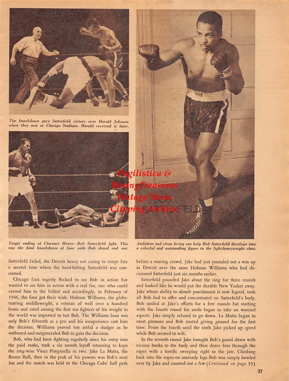 Boxing News Clipping #2039 - Bob Satterfield, Clarence Henry, Harold Johnson, Ezzard Charles