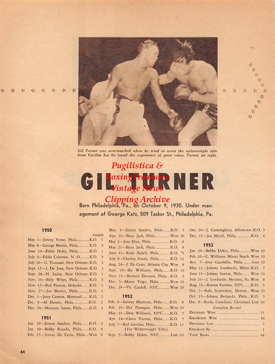 Boxing News Clipping #2042 - Gil Turner, Carmen Basilio, Kid Gavilan