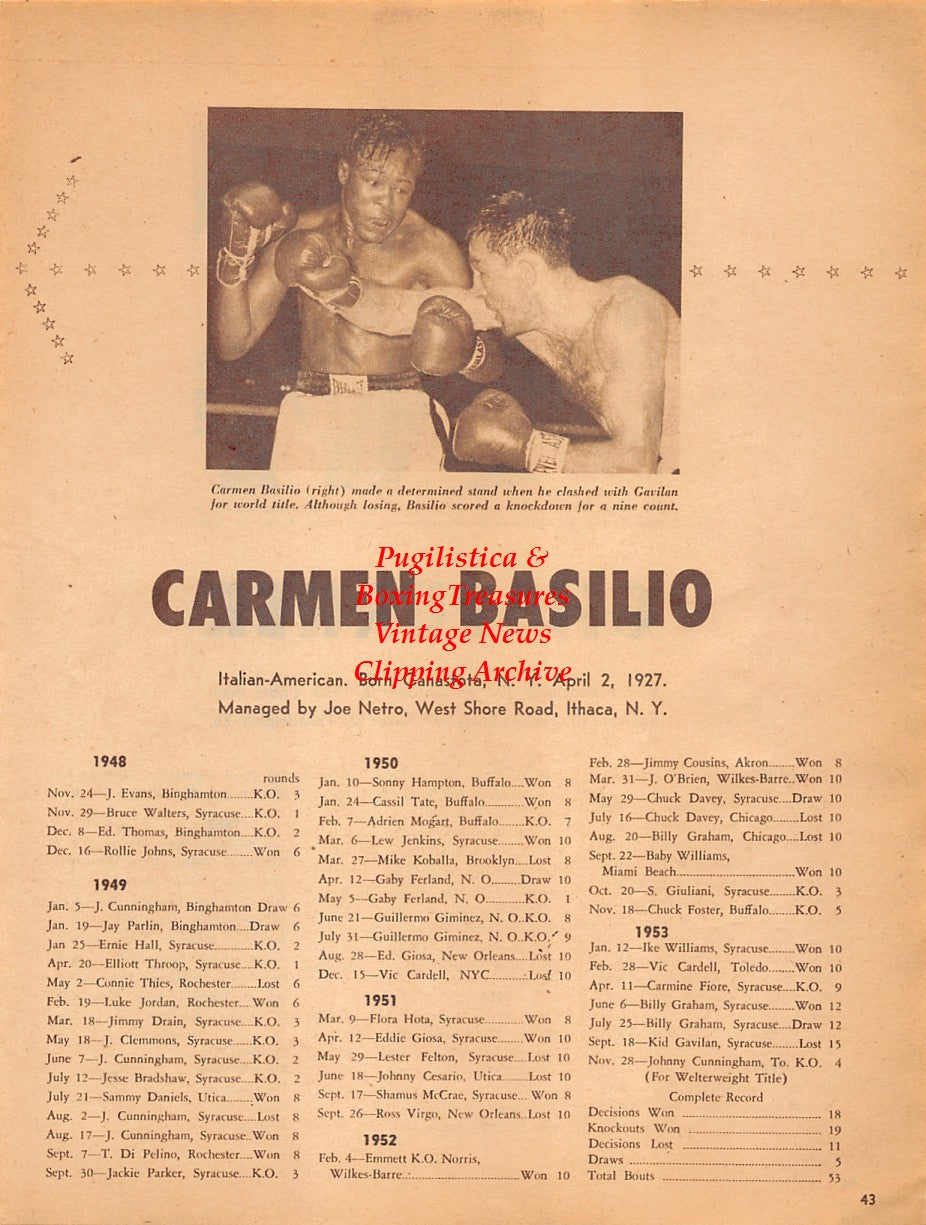 Boxing News Clipping #2042 - Gil Turner, Carmen Basilio, Kid Gavilan