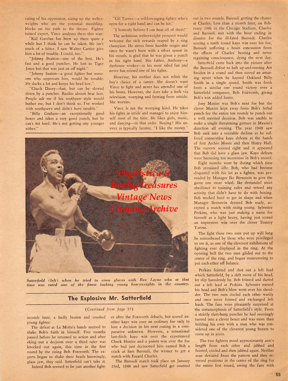 Boxing News Clipping #2047 - Bob Satterfield vs. Rex Layne
