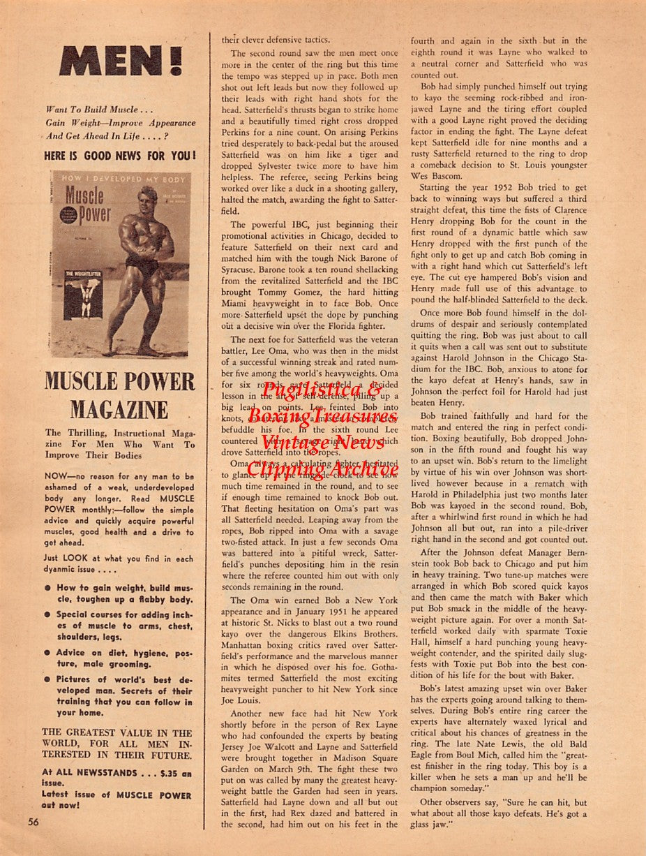 Boxing News Clipping #2047 - Bob Satterfield vs. Rex Layne