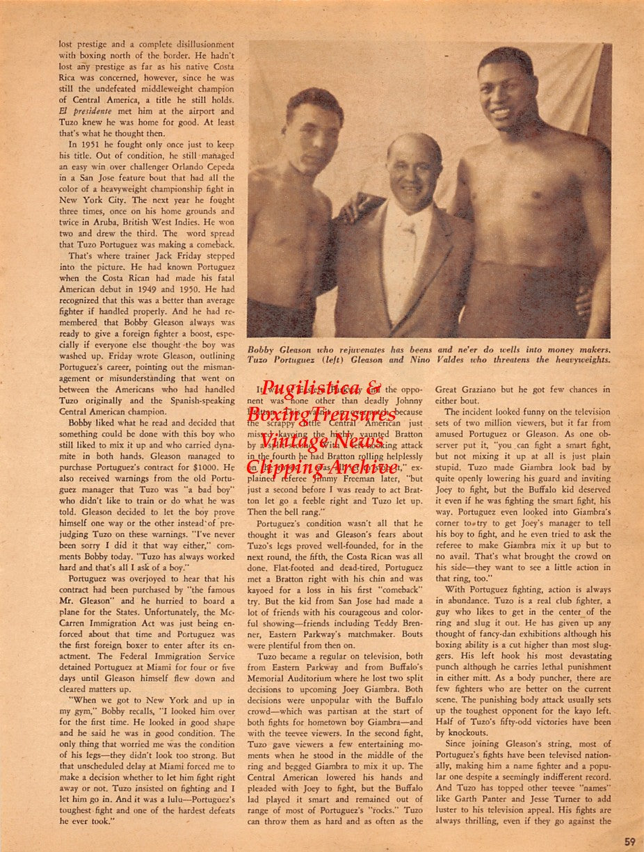 Boxing News Clipping #2049 - Bobby Gleason, Tuzo Portuguez, Nino Valdes