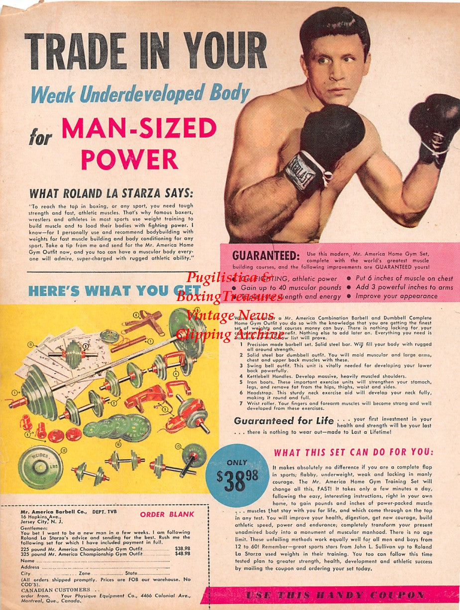 Boxing News Clipping #2052 - Roland LaStarza barbell ad