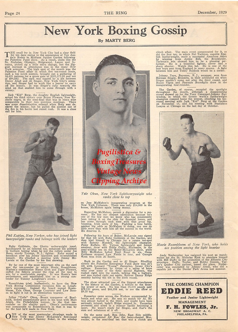Boxing News Clipping #2055 - Phil Kaplan, Yale Okun, Maxie Rosenbloom