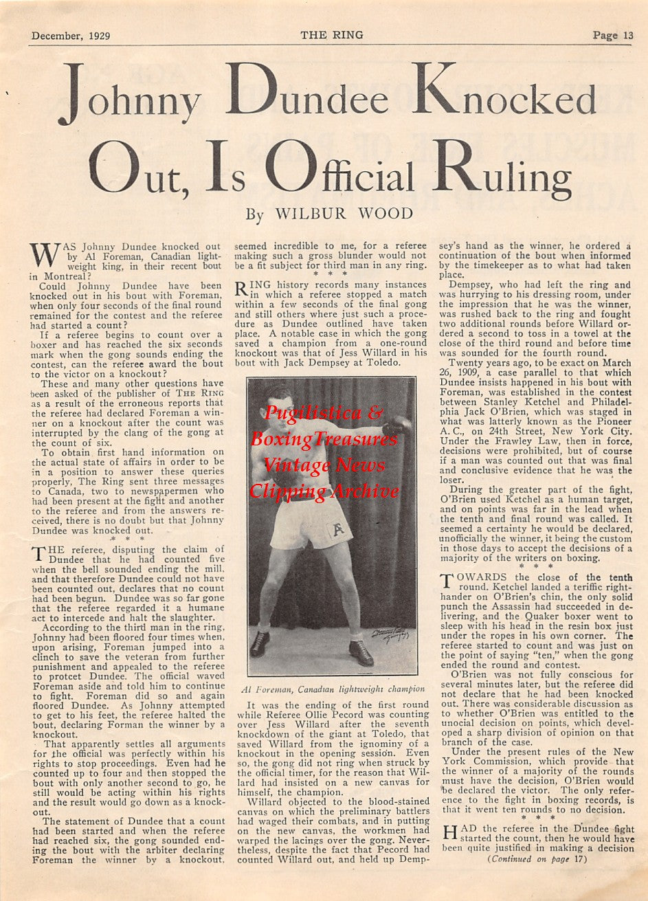 Boxing News Clipping #2058 - Al Foreman, Sammy Mandell