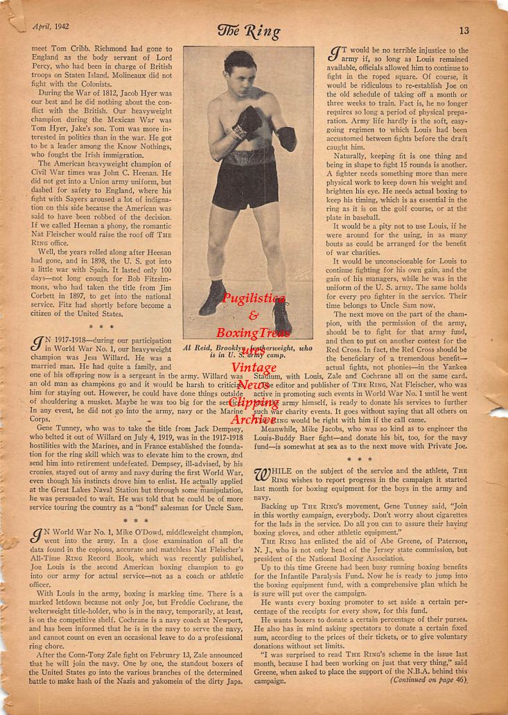 Boxing News Clipping #206 - Bob Pastor vs. Gus Lesnevich, Al Reid