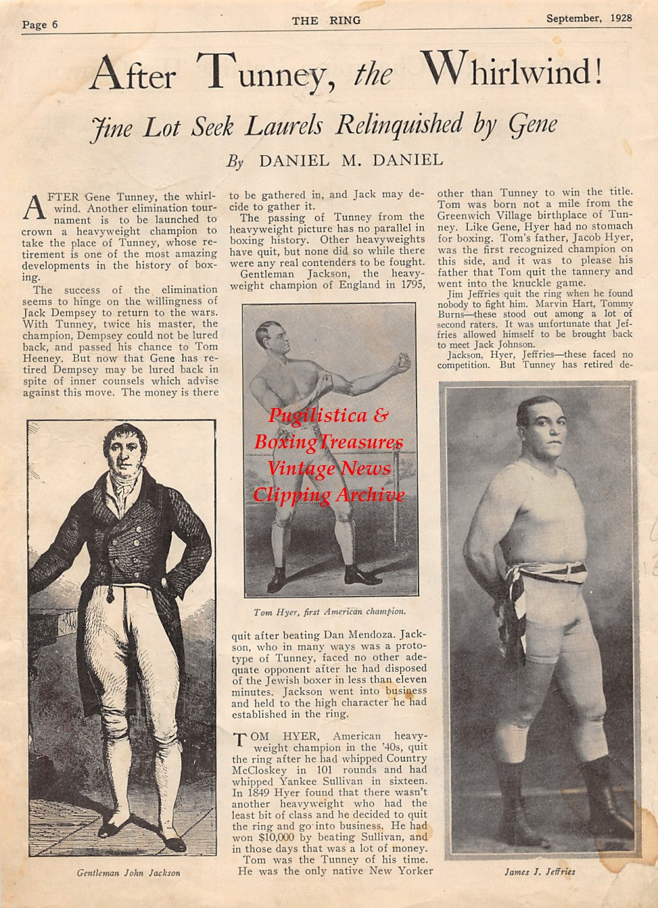 Boxing News Clipping #2063 - Gene Tunney vs. Tom Heeney, John Jackson, Tom Hyer, James Jeffries