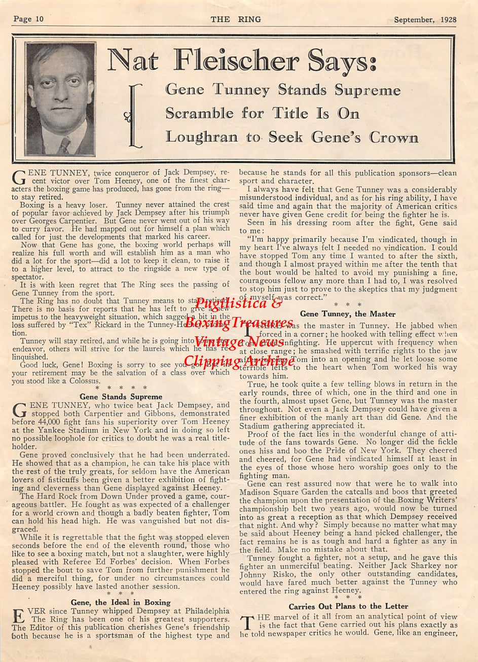 Boxing News Clipping #2065 - Gene Tunney vs. Tom Heeney