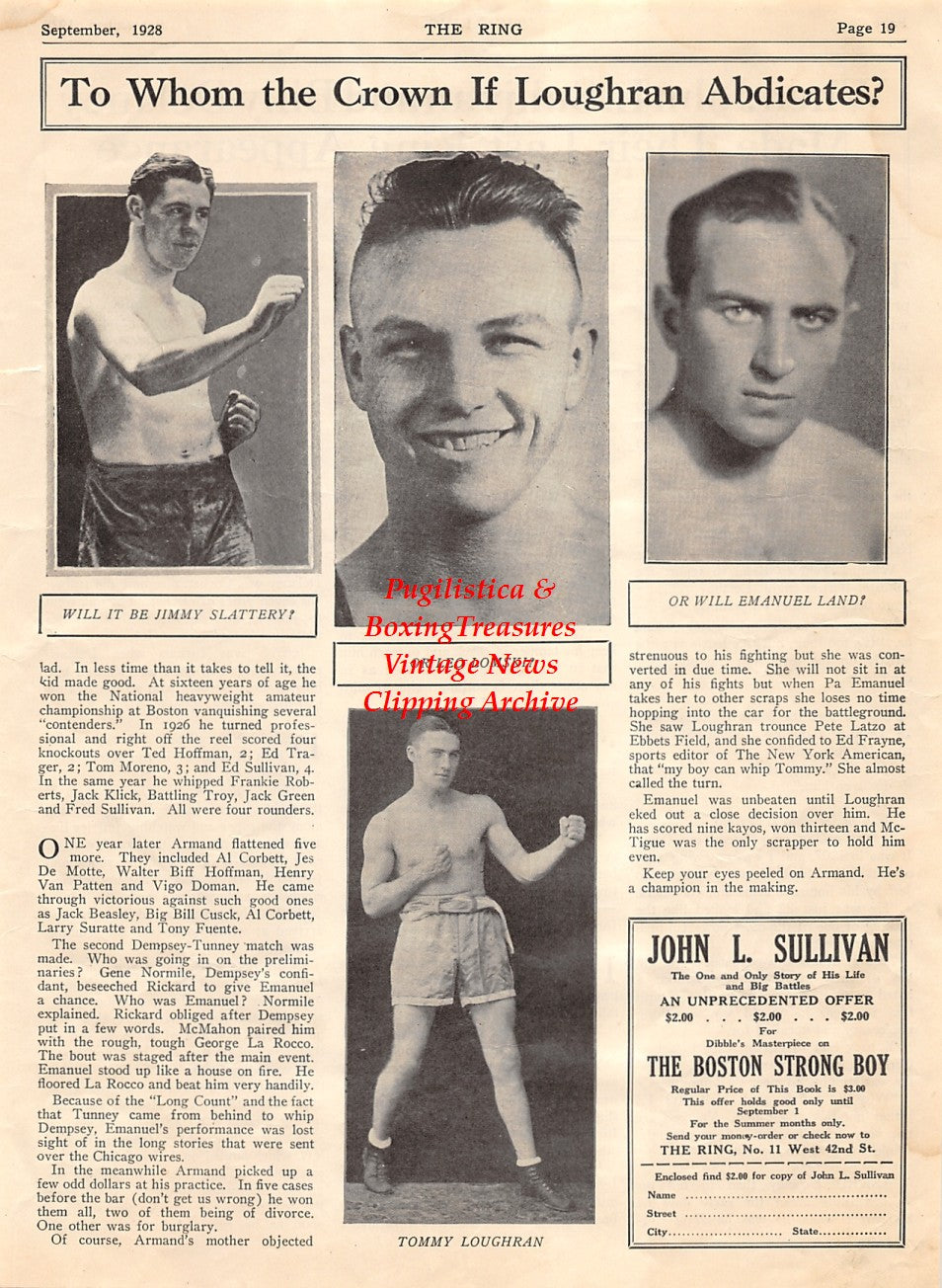 Boxing News Clipping #2069 - Jimmy Slattery, Leo Lomski, Armand Emanuel, Tommy Loughran