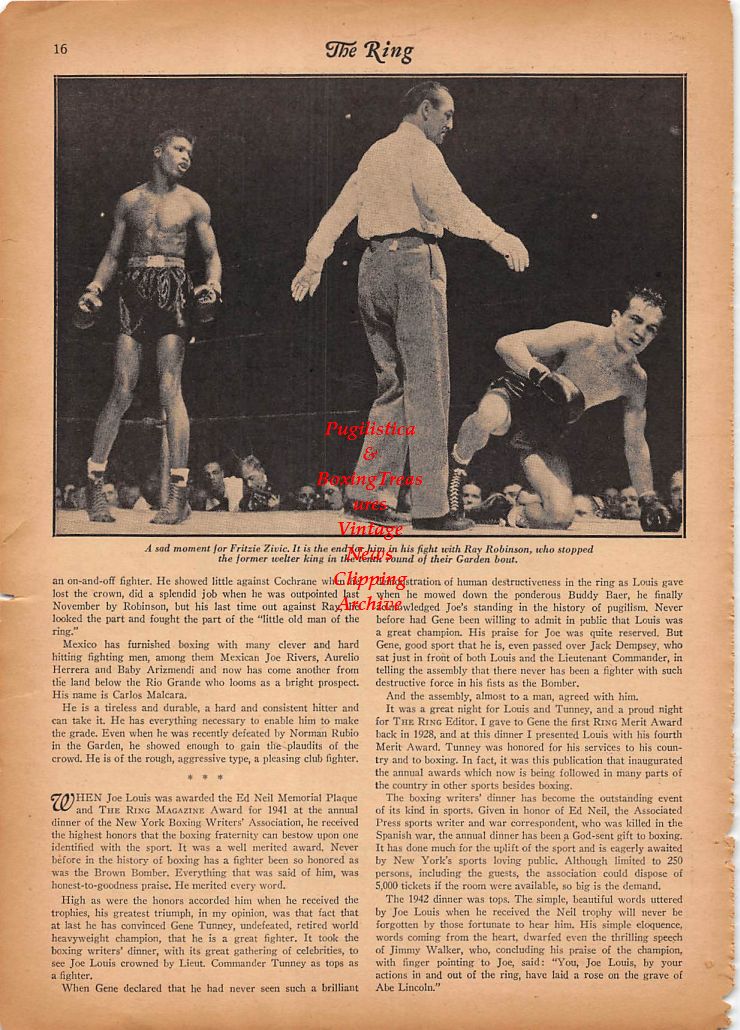 Boxing News Clipping #207 - Fritzie Zivic vs. Sugar Ray Robinson, Harvey Miller
