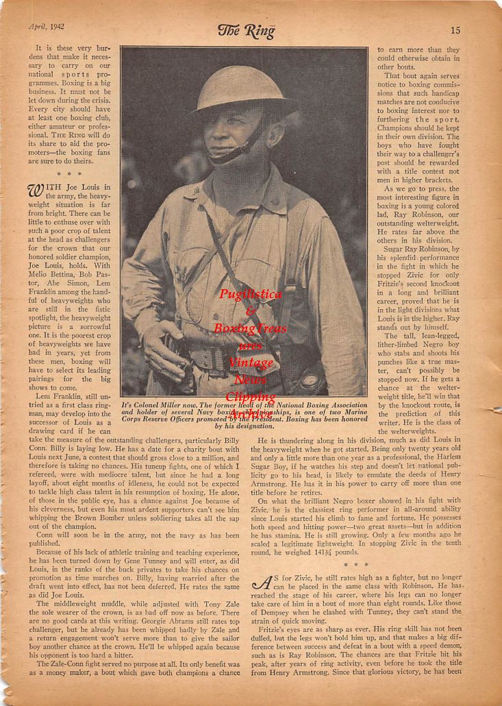 Boxing News Clipping #207 - Fritzie Zivic vs. Sugar Ray Robinson, Harvey Miller