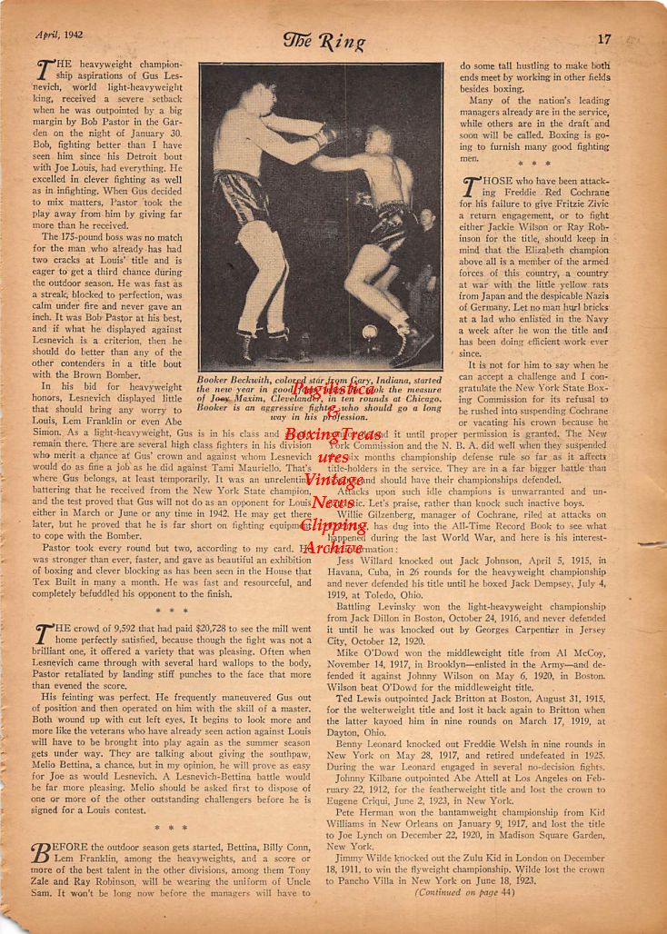 Boxing News Clipping #208 - Jim Barry, Booker Beckwith vs. Joey Maxim