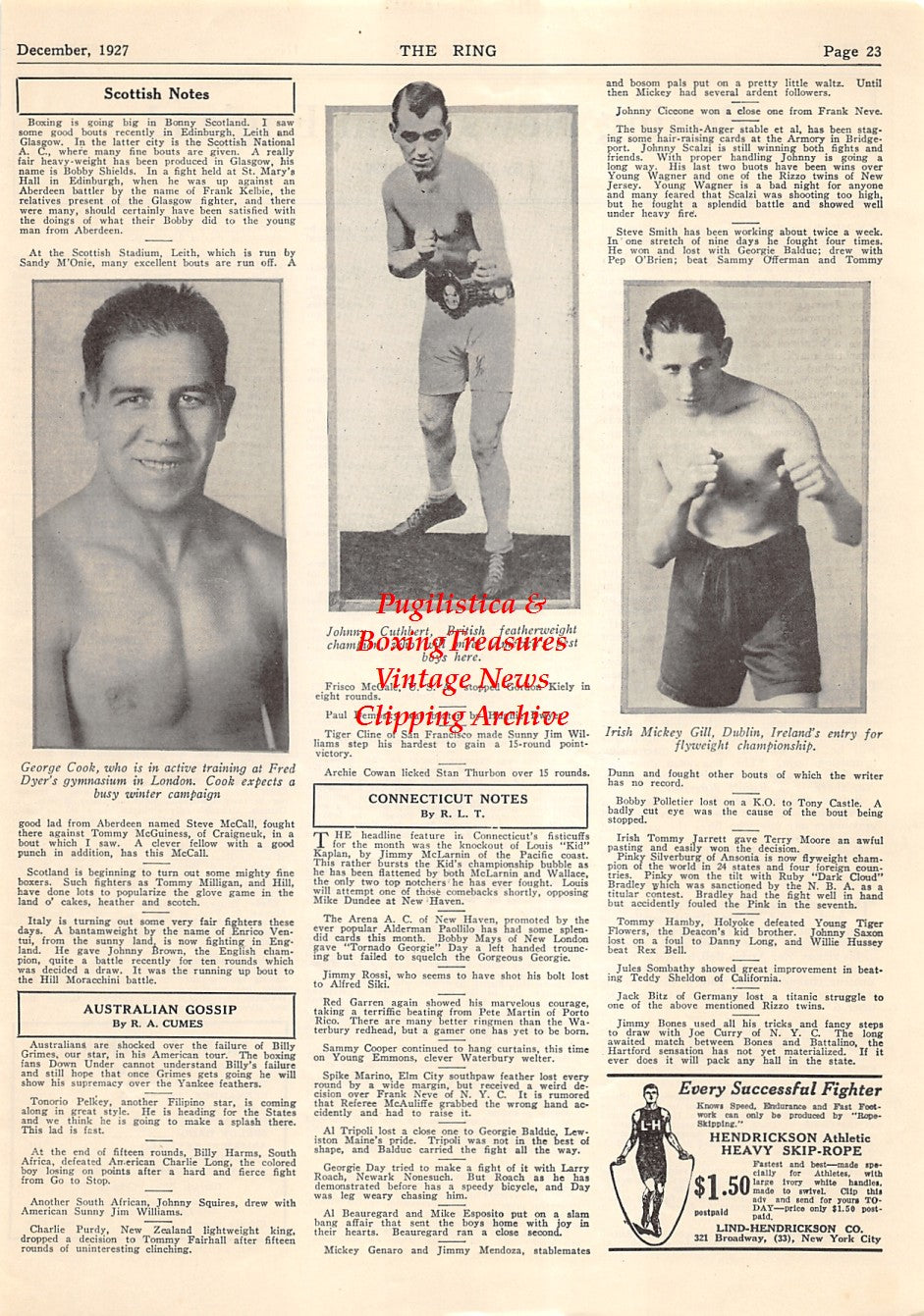 Boxing News Clipping #2082 - George Cook, Johnny Cuthbert, Mickey Gill