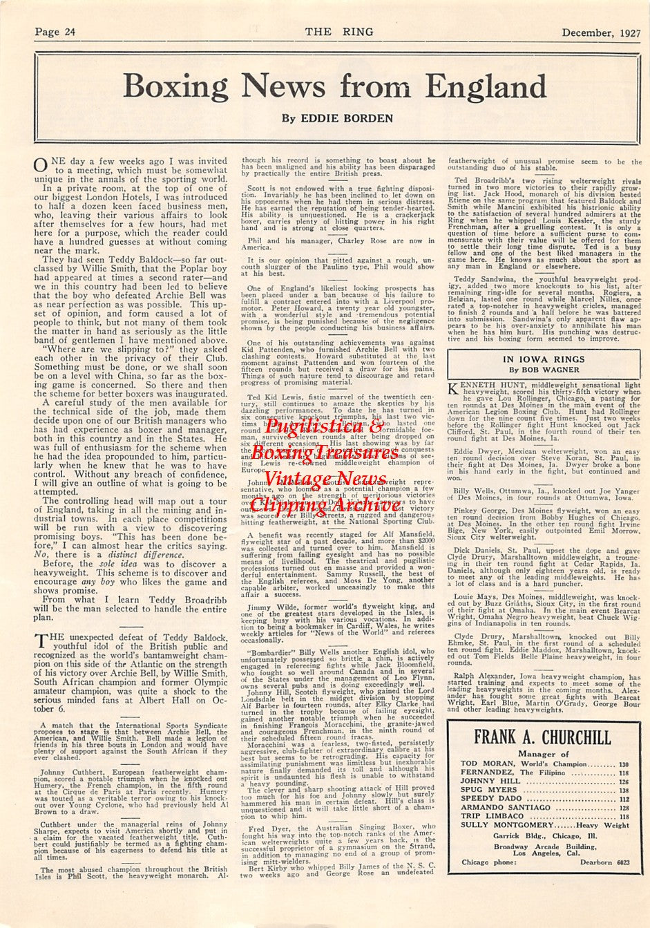 Boxing News Clipping #2082 - George Cook, Johnny Cuthbert, Mickey Gill