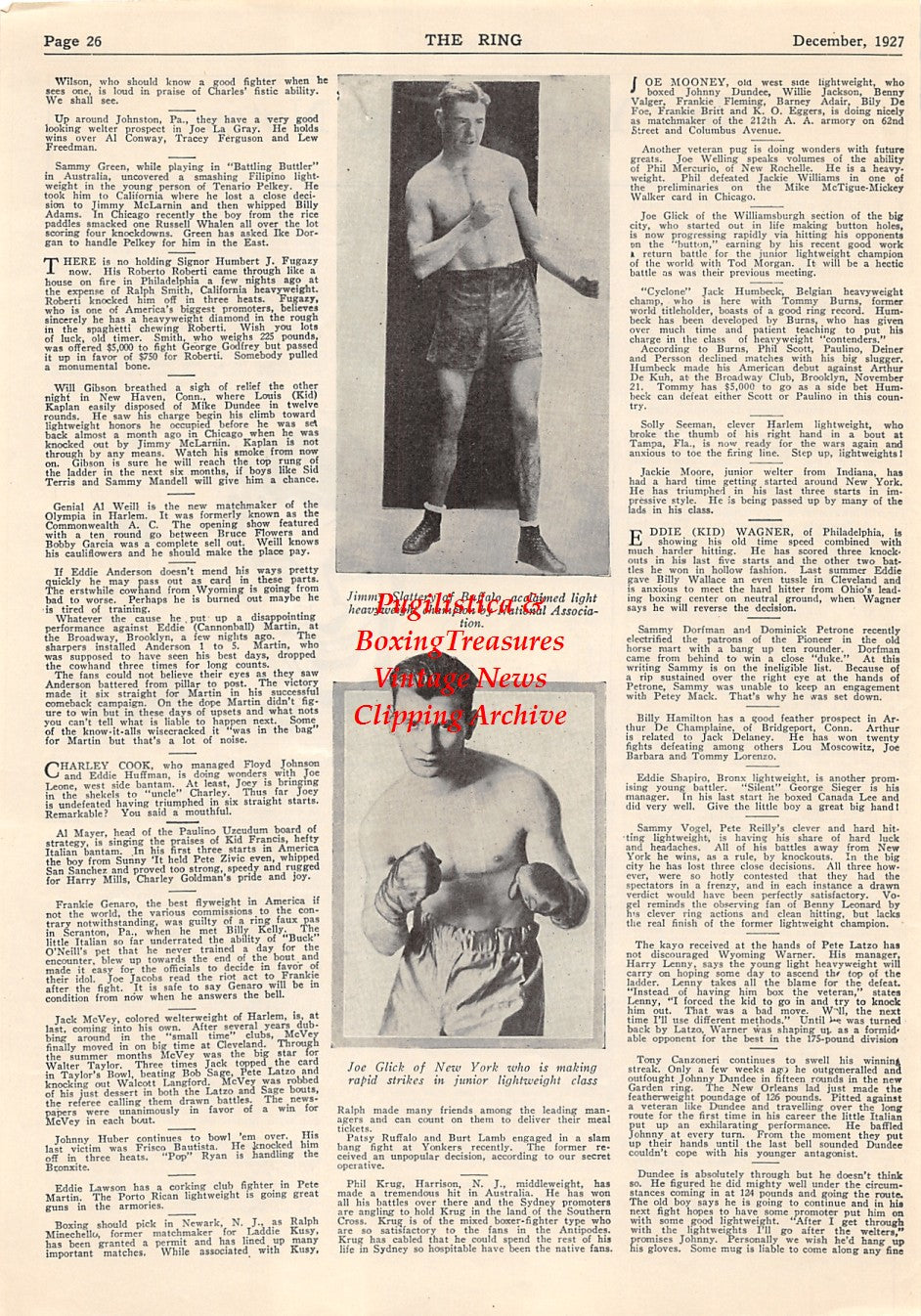 Boxing News Clipping #2083 - Jimmy Slattery, Joe Glick, Jack Britton
