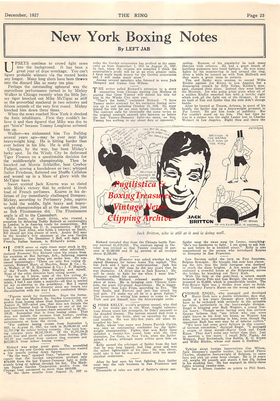 Boxing News Clipping #2083 - Jimmy Slattery, Joe Glick, Jack Britton