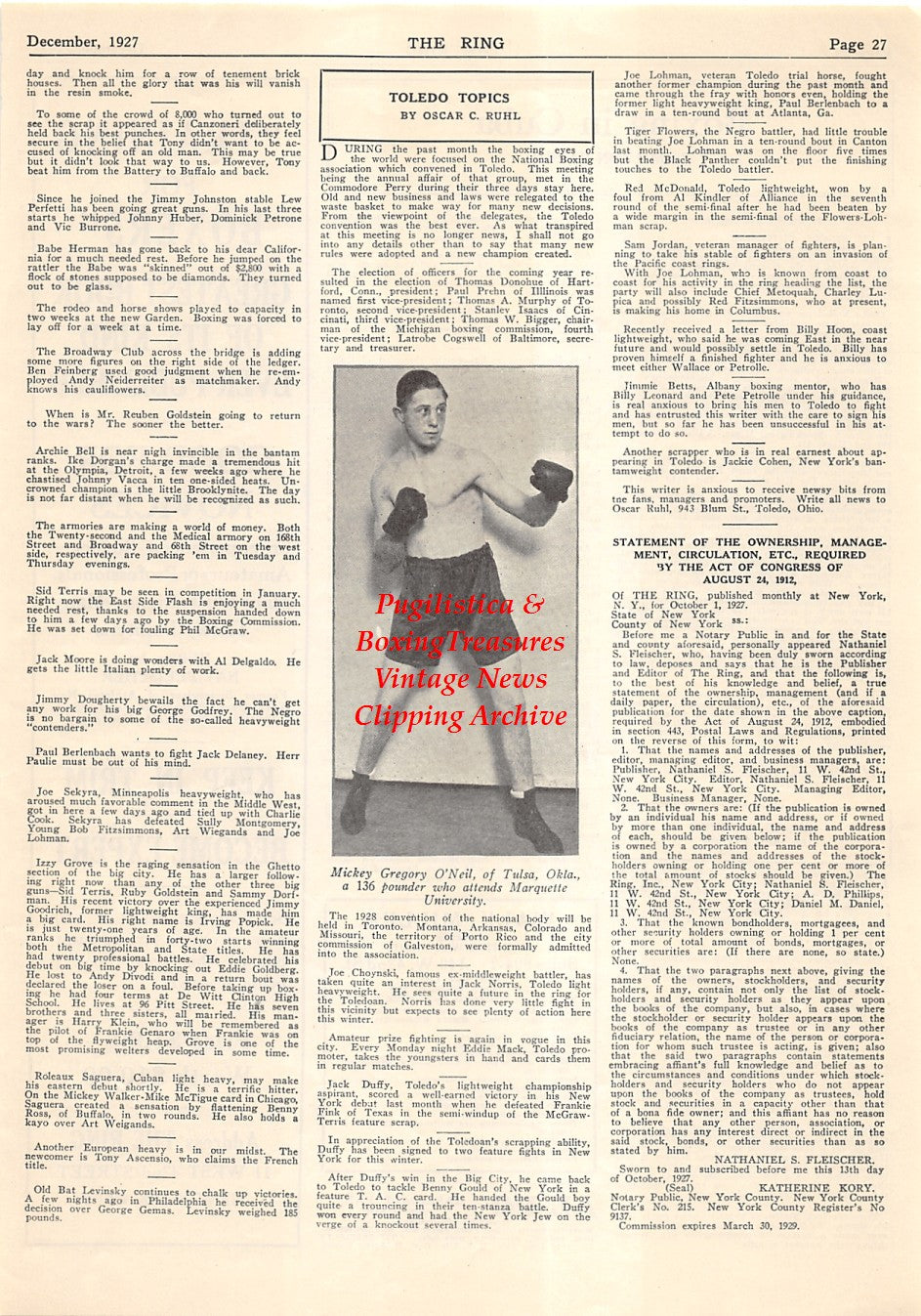 Boxing News Clipping #2084 - Mickey Gregory O'Neil (Tulsa, OK)