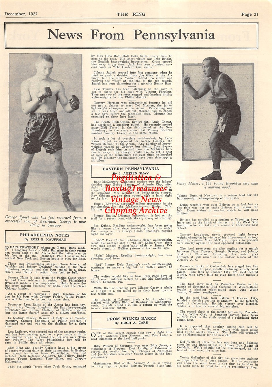 Boxing News Clipping #2086 - George Eagel, Patsy Miller, Eddie Robinson