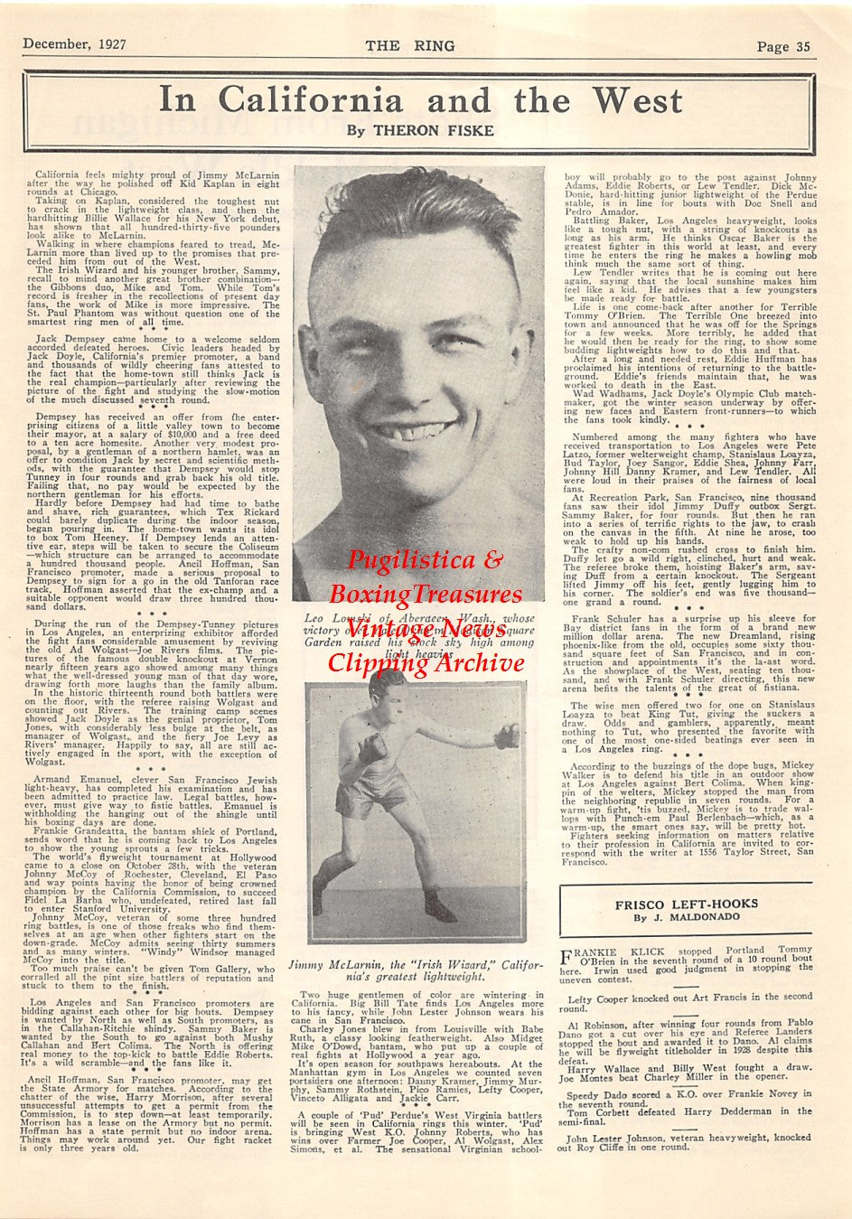 Boxing News Clipping #2088 - Leo Lomski, Jimmy McLarnin, Vic Burrone