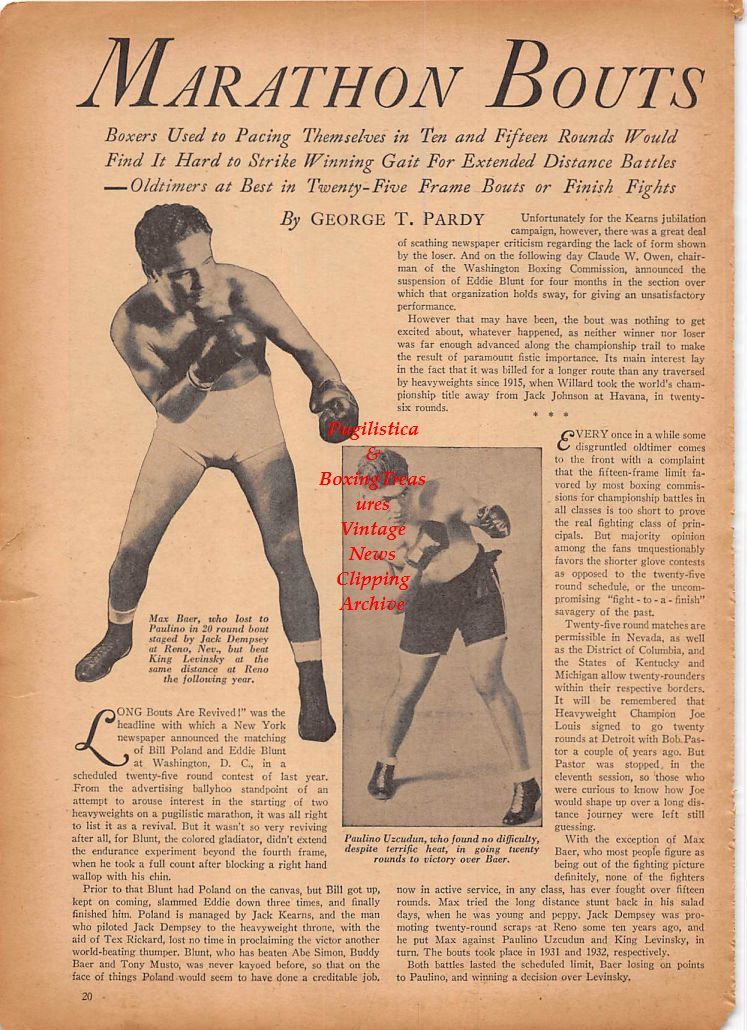 Boxing News Clipping #209 - Max Baer, Paulino Uzcudun, Carmen Notch, Young Kid McCoy, Ivan Christie (Pal Silvers), Sammy Kline