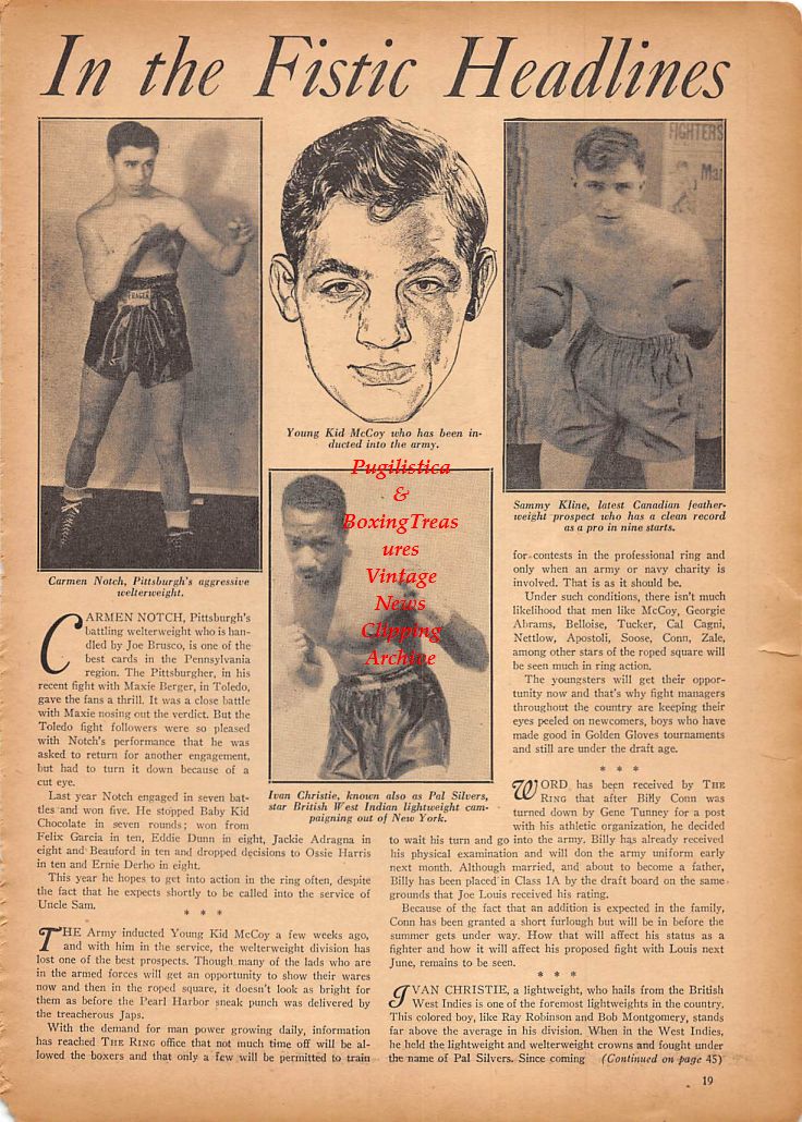 Boxing News Clipping #209 - Max Baer, Paulino Uzcudun, Carmen Notch, Young Kid McCoy, Ivan Christie (Pal Silvers), Sammy Kline