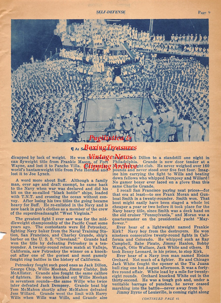 Boxing News Clipping #2091 - Packey McFarland, Johnny Dundee, Navy Boxing
