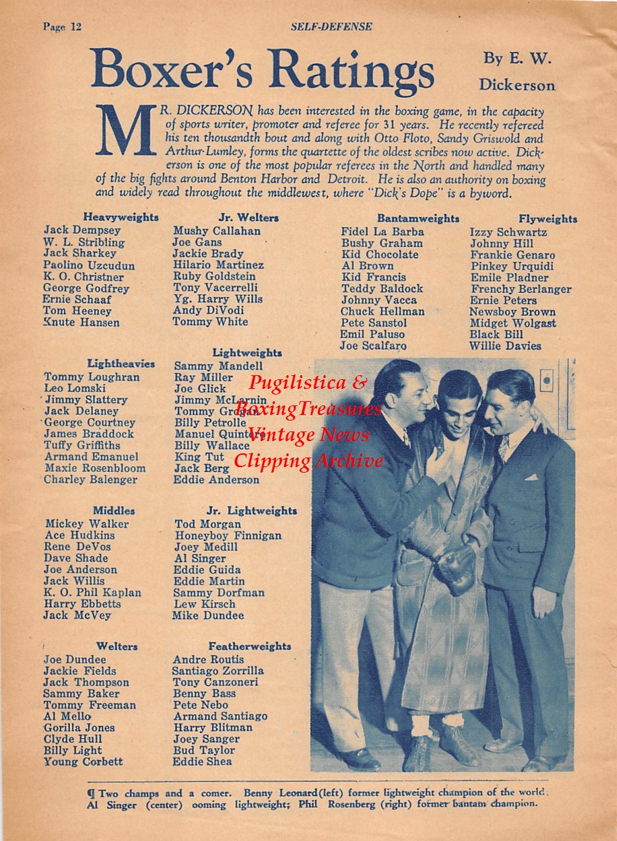 Boxing News Clipping #2092 - Al Singer, Phil Rosenberg, Benny Leonard, Jack Britton, Jim Corbett