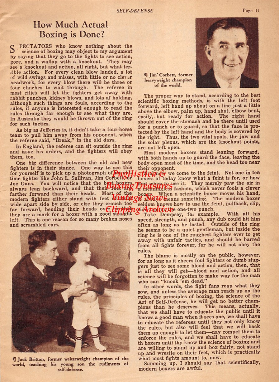 Boxing News Clipping #2092 - Al Singer, Phil Rosenberg, Benny Leonard, Jack Britton, Jim Corbett