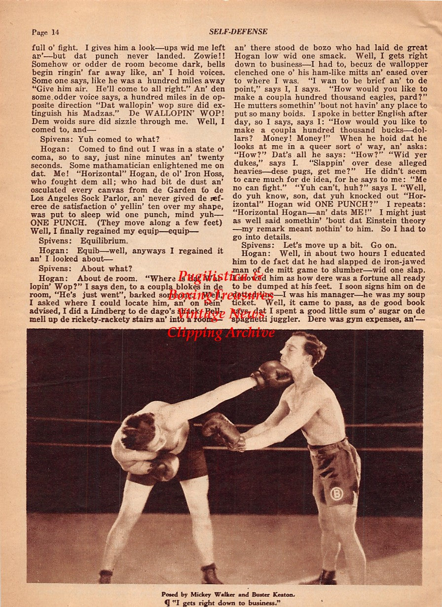 Boxing News Clipping #2093 - Mickey Walker and Buster Keaton