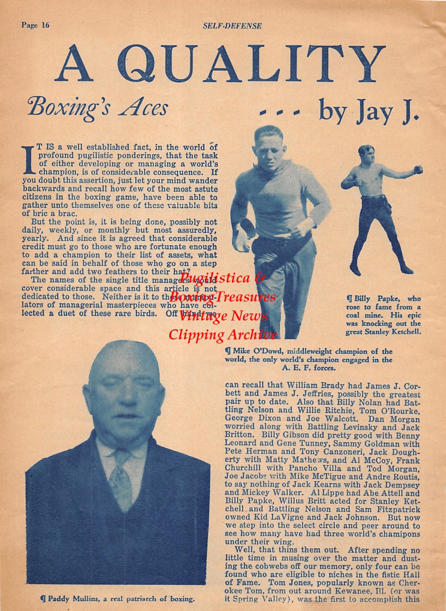 Boxing News Clipping #2094 - Paddy Mullins, Mike O'Dowd, Billy Papke, Jack Dempsey vs. Jess Willard