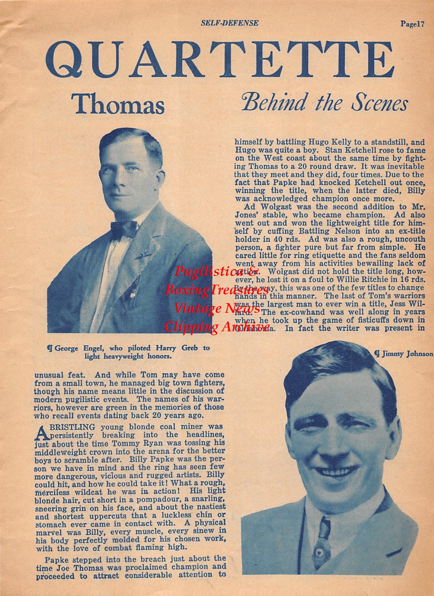 Boxing News Clipping #2095 - George Engel, Jimmy Johnson, Tom Jones, Jess Willard, Frank Klaus
