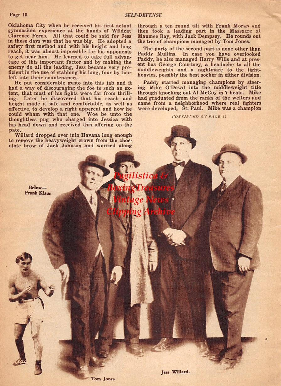Boxing News Clipping #2095 - George Engel, Jimmy Johnson, Tom Jones, Jess Willard, Frank Klaus